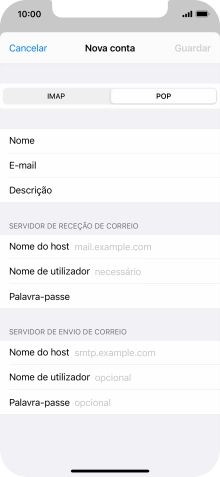 Prima Nome do host e introduza o nome do servidor de receção do fornecedor de e-mail.