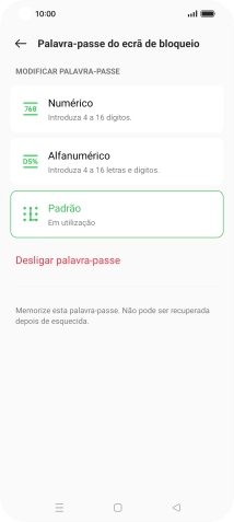 Prima Desligar palavra-passe.