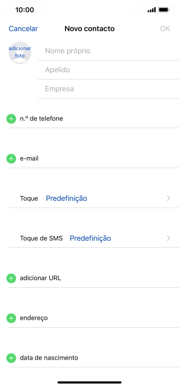 Prima Nome próprio e introduza o nome próprio.