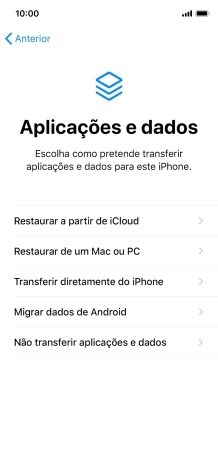 É possível restaurar conteúdo a partir de uma cópia de segurança em iCloud, quando o telefone for ativado antes da primeira utilização e quando o telefone tiver sido reiniciado. Quando esta imagem for mostrada no ecrã, o telefone está pronto para restaurar conteúdo a partir de uma cópia de segurança em iCloud.