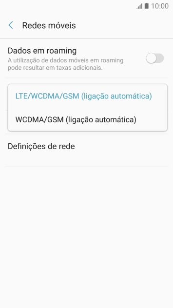 Prima o tipo de rede pretendido.