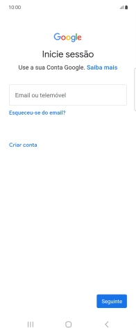 Se não tiver uma conta Google, prima Criar conta e siga as indicações no ecrã para criar uma conta.