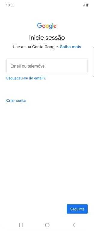 Se não tiver uma conta Google, prima Criar conta e siga as indicações no ecrã para criar uma conta.