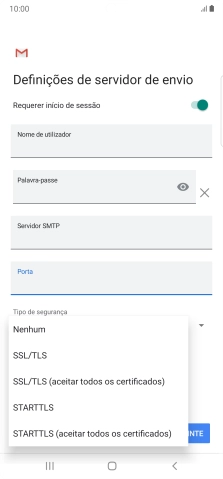 Prima STARTTLS para ativar a função.