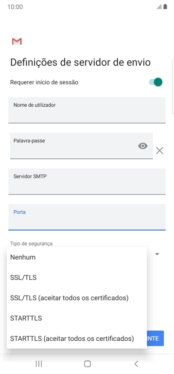 Prima STARTTLS para ativar a função.