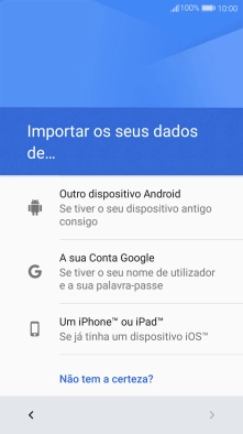 Prima a opção pretendida e siga as indicações no ecrã para transferir conteúdo de outro telefone e completar a ativação do telefone.