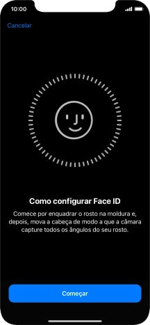 Prima Começar e siga as indicações no ecrã para estabelecer um código de reconhecimento facial (Face ID).
