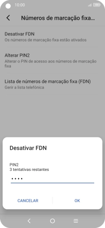 Introduza o código PIN2 e prima OK.