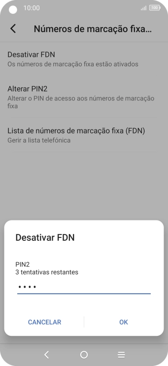 Introduza o código PIN2 e prima OK.