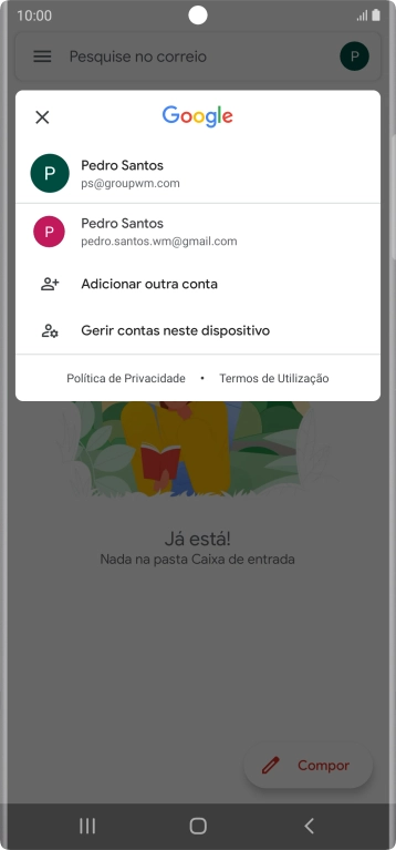 Prima a conta de e-mail pretendida.