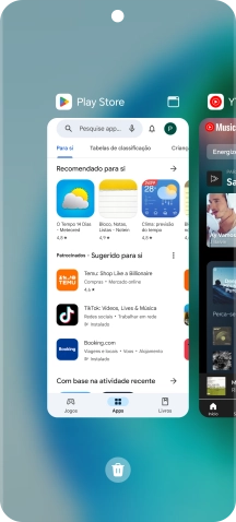 Para terminar uma aplicação em curso, deslize o dedo para cima na aplicação pretendida.