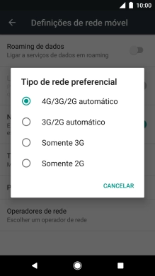 Prima o tipo de rede pretendido.