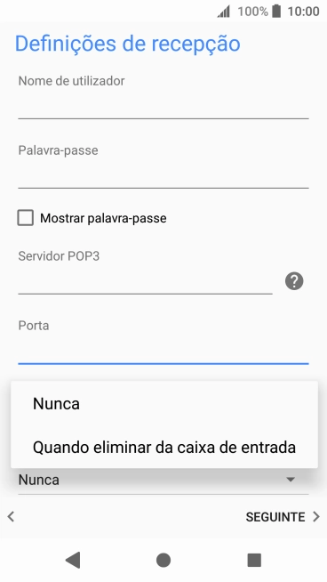 Prima Nunca para manter os e-mails no servidor quando estes são apagados no telefone.