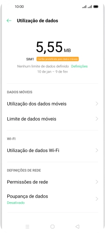O consumo total de dados é agora mostrado no ecrã.