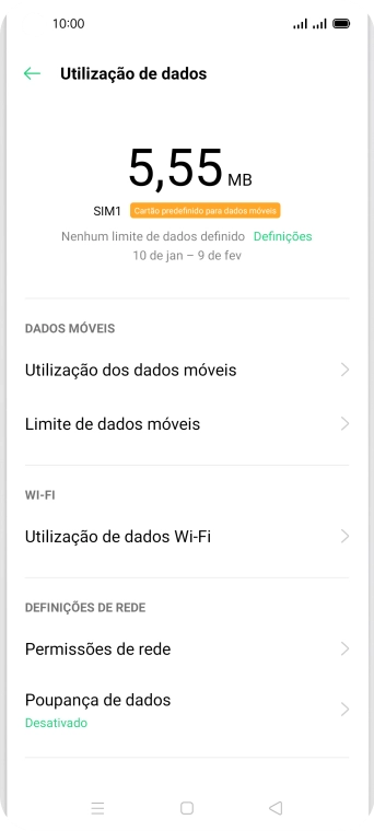 O consumo total de dados é agora mostrado no ecrã.