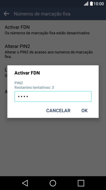 Introduza o código PIN2 e prima OK.