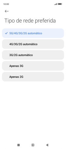 Prima o tipo de rede pretendido.