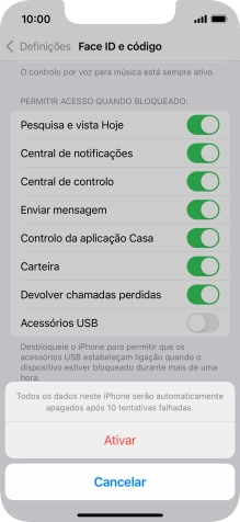 Se ativar a função, prima Ativar.