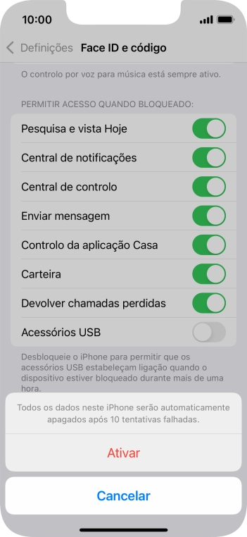 Se ativar a função, prima Ativar.