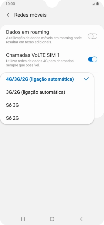 Prima o tipo de rede pretendido.