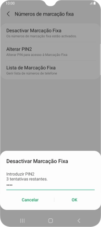 Introduza o código PIN2 e prima OK.