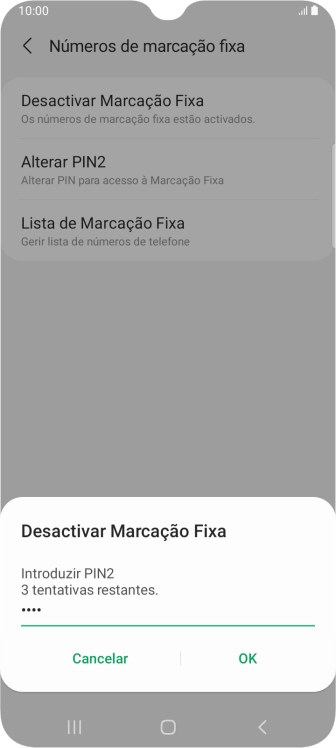 Introduza o código PIN2 e prima OK.