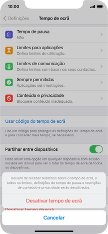 Prima Desactivar tempo de ecrã.