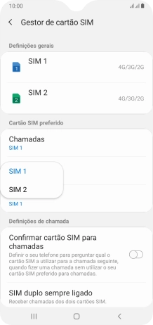 Prima o cartão SIM pretendido.
