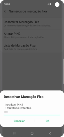 Introduza o código PIN2 e prima OK.