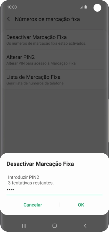 Introduza o código PIN2 e prima OK.