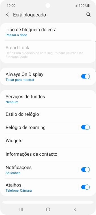 Prima Tipo de bloqueio do ecrã.