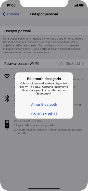 Se o Wi-Fi estiver ativado, prima Só USB e Wi-Fi .