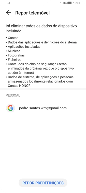 Prima REPOR PREDEFINIÇÕES.