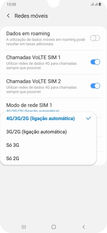 Prima o tipo de rede pretendido.