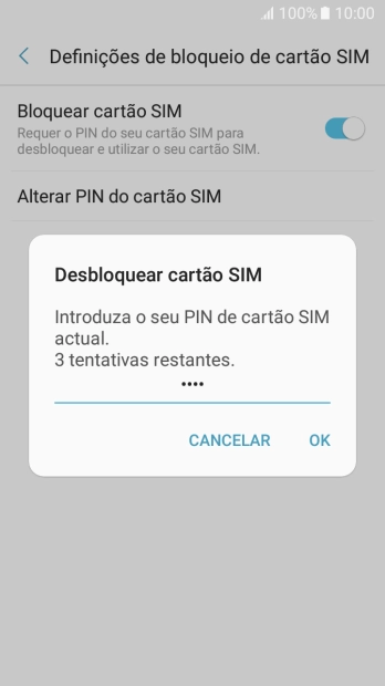 Introduza o seu código PIN e prima OK.