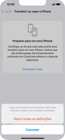 Prima Repor todas as definições.