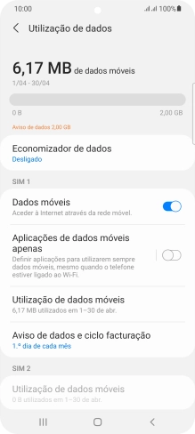 O consumo total de dados é agora mostrado no ecrã.