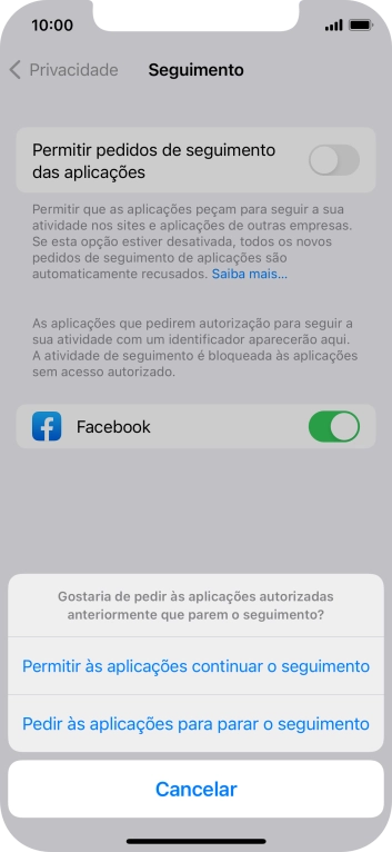 Se desativar a função, prima a definição pretendida.