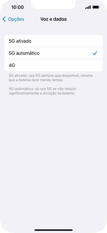 Para ativar o uso preferencial de 5G, prima 5G ativado.