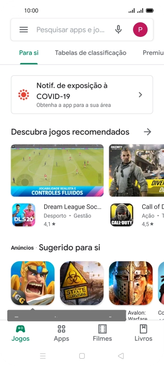 Deslize o dedo sobre o ecrã da esquerda para a direita.