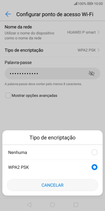Prima WPA2 PSK para proteger o hotspot Wi-Fi com uma password.