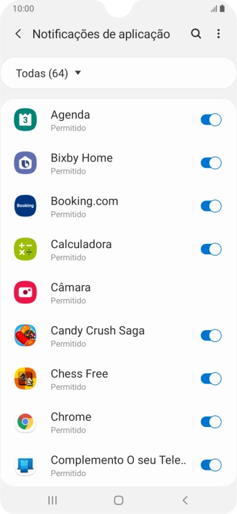 Prima o indicador junto às apps pretendidas para ativar ou desativar a função.