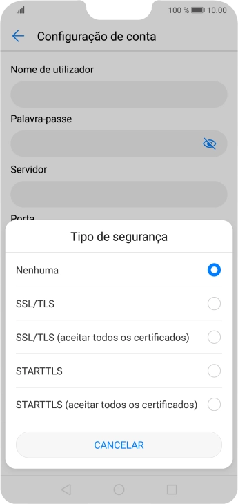 Prima SSL/TLS para ativar a função.