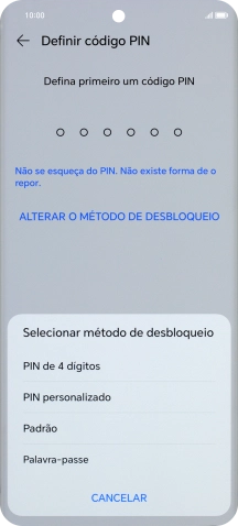 Prima o código de bloqueio do telefone pretendido e siga as indicações no ecrã para estabelecer um código de bloqueio adicional.