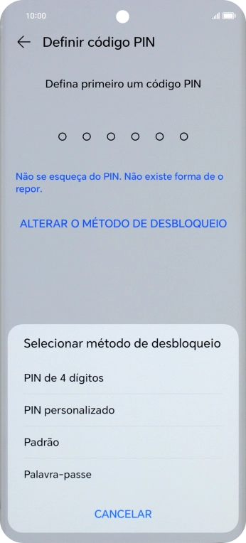 Prima o código de bloqueio do telefone pretendido e siga as indicações no ecrã para estabelecer um código de bloqueio adicional.