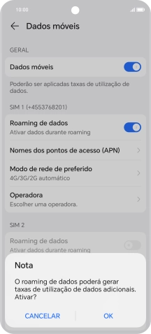 Se ativar a função, prima OK.