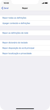 Prima Repor todas as definições.