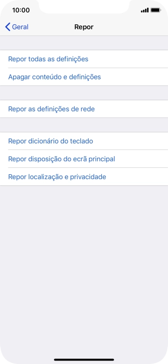 Prima Repor todas as definições.