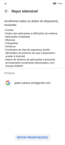 Prima REPOR PREDEFINIÇÕES.