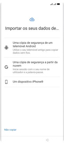 Prima a definição pretendida e siga as indicações no ecrã para transferir conteúdo de outro telefone.